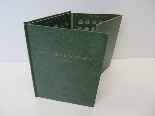 lot 187 image: Vintage Coin Collector Books wMercury & Roosevelt Silver Dimes