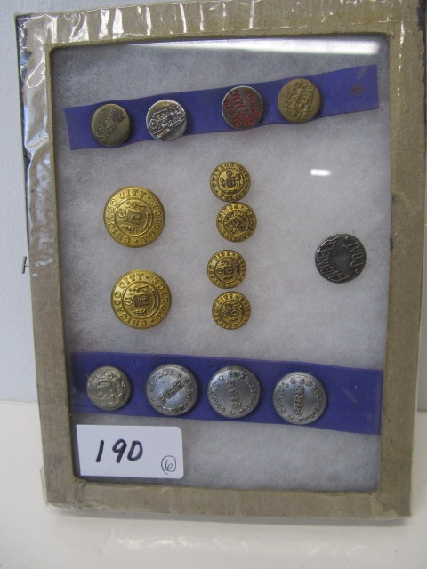 lot 190 image: Group of Old Vintage Uniform Buttons - Police Firefighting & Railroad