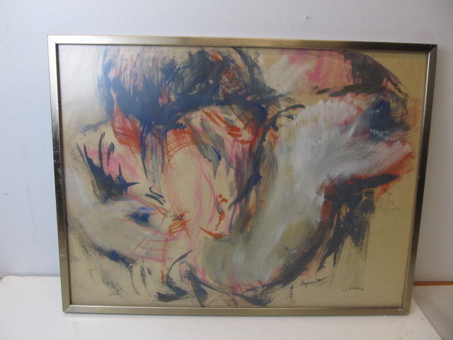 lot 197 image: Vintage Mid Century Signed & Dated Abstract Framed Painting