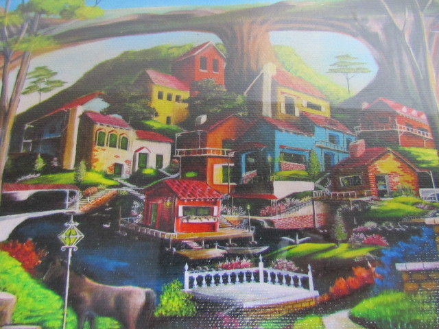 lot 234 image: Vibrant The Little Village Print on Canvas Signed and Numbered
