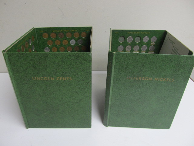 lot 186 image: 2 Vintage Coin Collector Books - Wheat Pennies & Jefferson Nickels