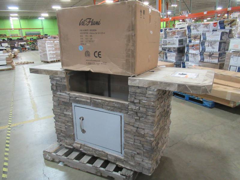lot 1 image: Cal Flame 7 ft. Cultured Stone BBQ Island with 4-Burner Grill in Stainless Steel, Bistro 470-AS - New Out of Box.