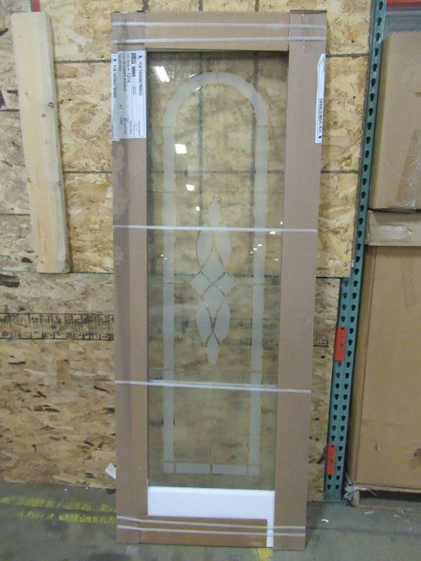 lot 167 image: Full Light 30 X 80 Door Slab.  FrostedClear Etched, Beveled Glass, No Bore, Primed White Frame