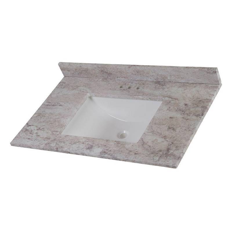 lot 18 image: Home Decorators Collection 37 in. Stone Effects Vanity Top in Winter Mist with White Rectangular Basin SERST37-WM