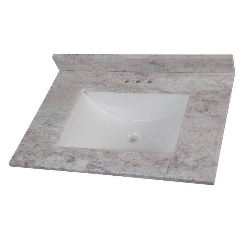 lot 19 image: Home Decorators Collection 31 in. Stone Effects Vanity Top in Winter Mist with White Basin, SER31-WM
