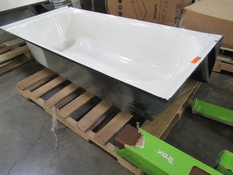 lot 54 image: Bootz Industries Aloha 60 in. Left Drain Rectangular Alcove Soaking Bathtub in White - Enamel Damage