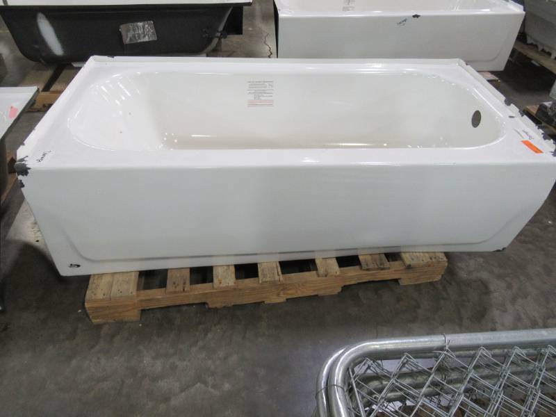 lot 51 image: Bootz Industries Maui 60 in. Left Drain Steel Rectangular Alcove Soaking Bathtub in White - Enamel Damage