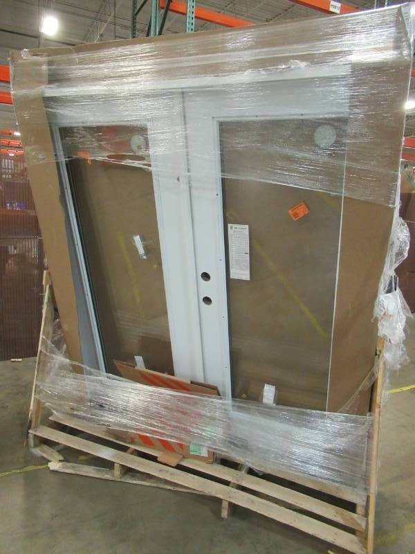 lot 239 image: Masonite 72 in. x 80 in. Ultra White Steel Prehung RH Out Swing Full Lite Clear Glass French Style Patio Door