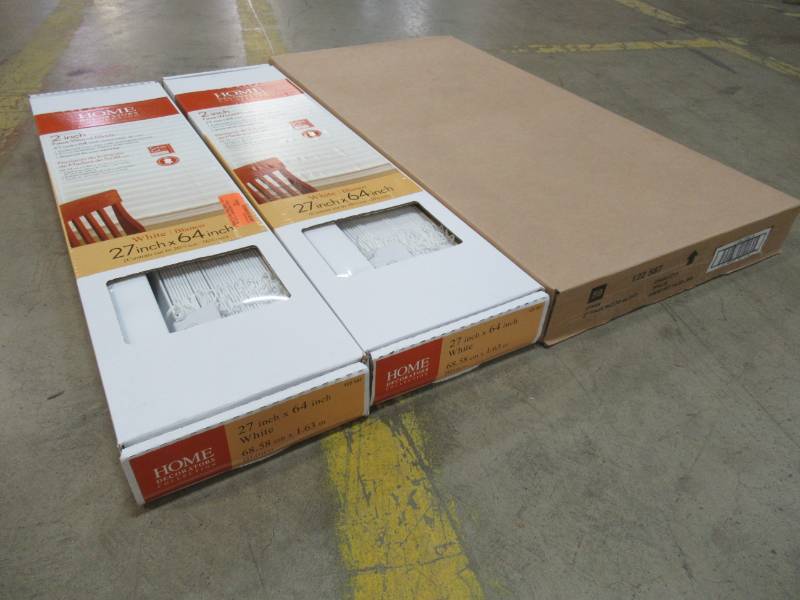 lot 180 image: 2 Cases (2 BlindsCase) of Home Decorators Collection White 2 in. Faux Wood Blind - 27 in. W x 64 in. L