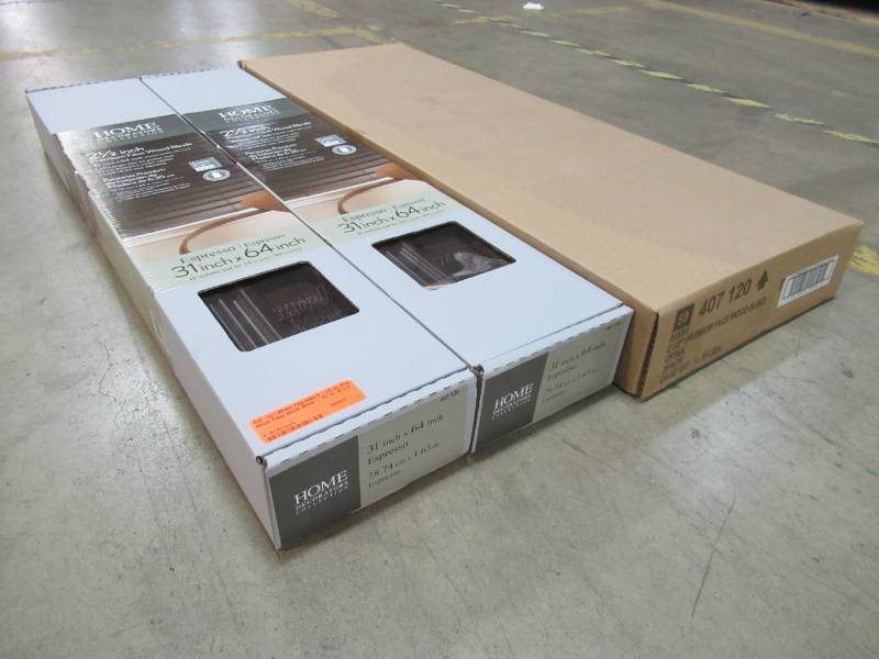 lot 182 image: 2 Cases (2 BlindsCase) of Espresso 2-12 Premium Faux Wood Blind - 31 in. W x 64 in. L