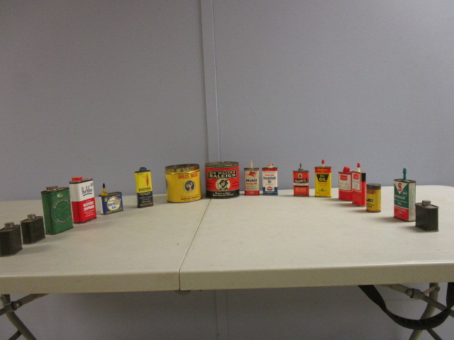 lot 358 image: VINTAGE LUBRICATION CANS AND TOBACCO TINS