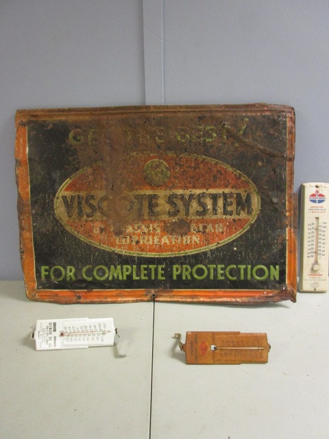 lot 359 image: VINTAGE ADVERTISEMENT SIGN AND THERMOMETERS