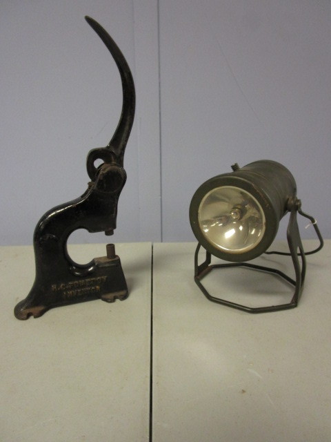 lot 363 image: VINTAGE RAILROAD LANTERN AND RIVET PUNCH