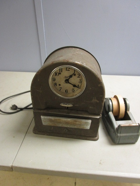 lot 300 image: VINTAGE TIME CLOCK AND TAPE DISPENSER