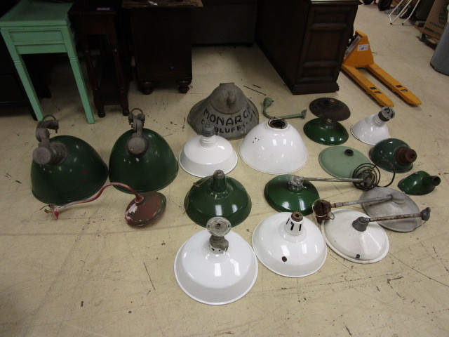 lot 293 image: OLD STYLE INDUSTRIAL LIGHT FIXTURES AND COVERS