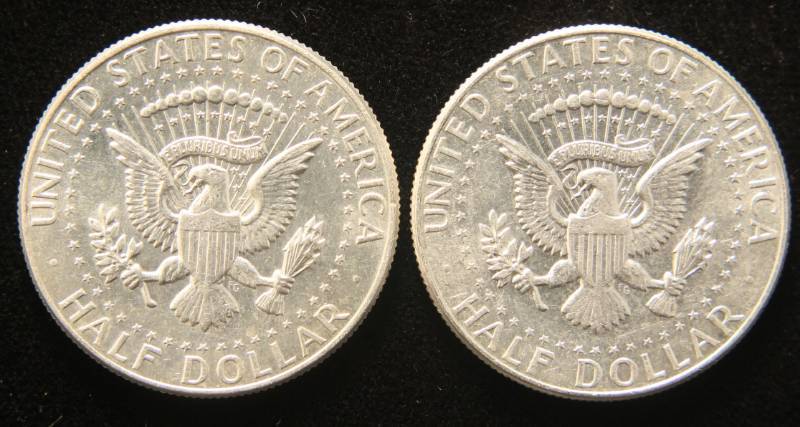 2 AU-UNC 1964 KENNEDY SILVER HALF DOLLARS
