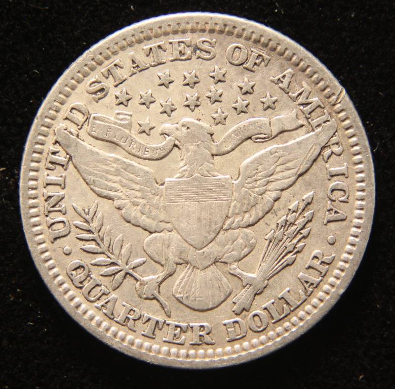 1901 BARBER SILVER QUARTER VF