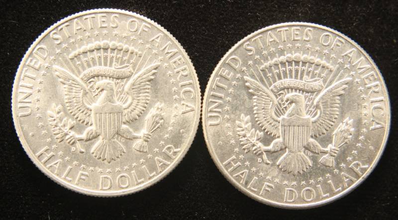 2 AU-UNC 1964 KENNEDY SILVER HALF DOLLARS