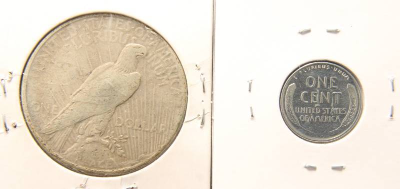 2 COINS 1922-S PEACE DOLLAR & 1943 WWII STEEL CENT
