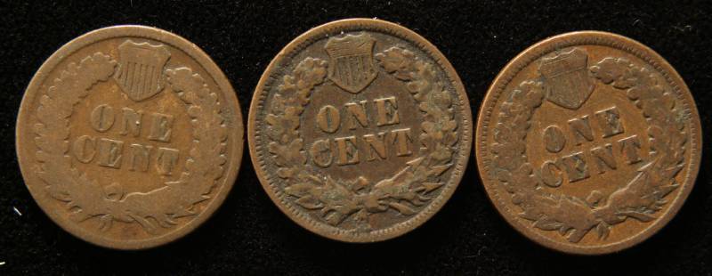 3 INDIAN HEAD CENTS 1879 1892 1895 G-F