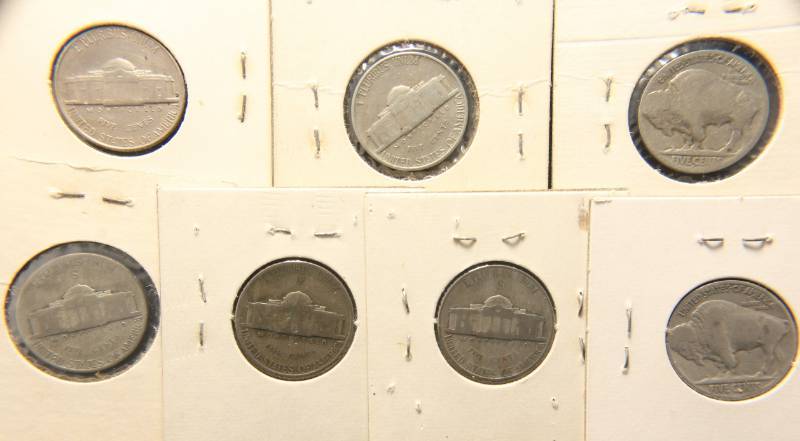 GROUP OF 7 NICKELS 1914-S 1928 BUFFALO 1950 1951-D & 3 SILVER WAR NICKELS