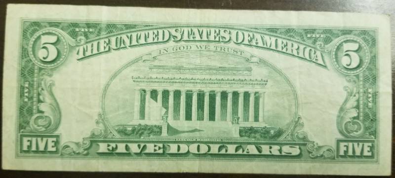 1963 US FEDERAL RESERVE RED SEAL $5 NOTE