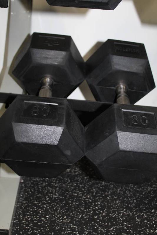 lot 338 image: Hampton 80-lb. Dumbbells