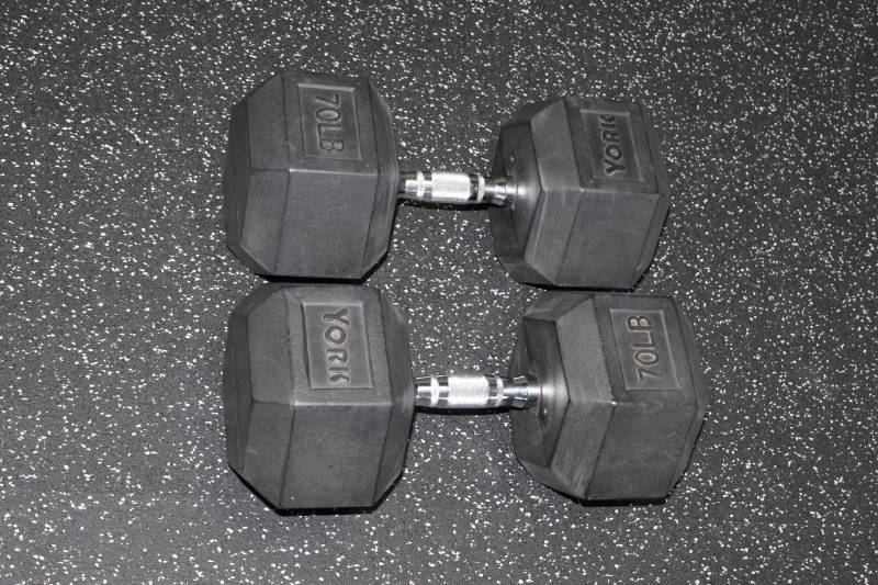 lot 342 image: York 70-lb. Dumbbells
