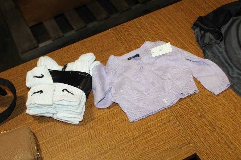 lot 84 image: Childrens White Crew Socks and Baby Sweater