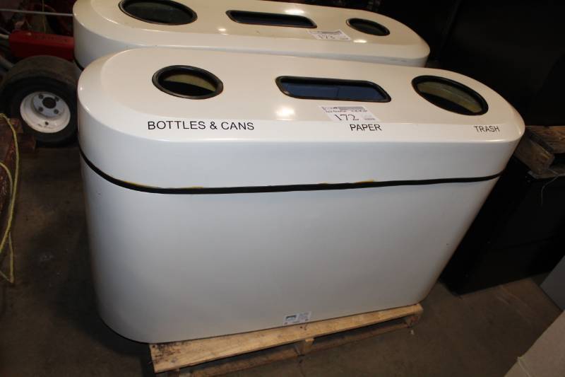 lot 173 image: 3-Slot Waste Recepticle for BottlesCans, Paper and Trash