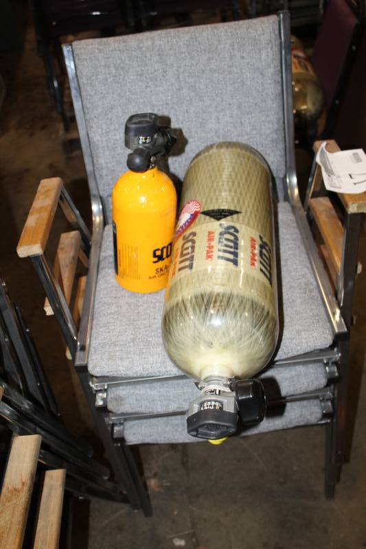 lot 17 image: Scott Air-Pak Safety Air 60 Minute Carbon Fiber Air Bottles and Ska-Pak 5 Minute Spare Bottles