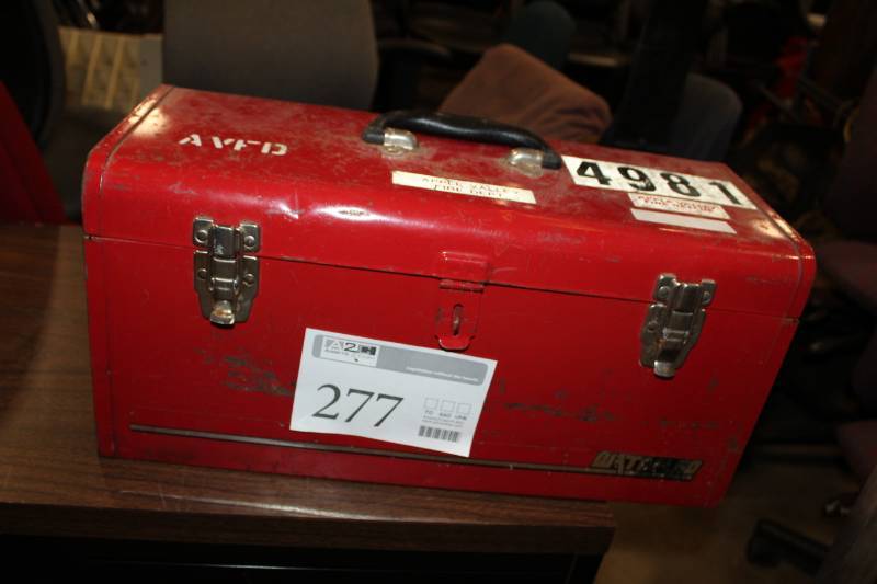 lot 277 image: Metal Tool Box with Tool Tray, Sockets and Other Hand Tools