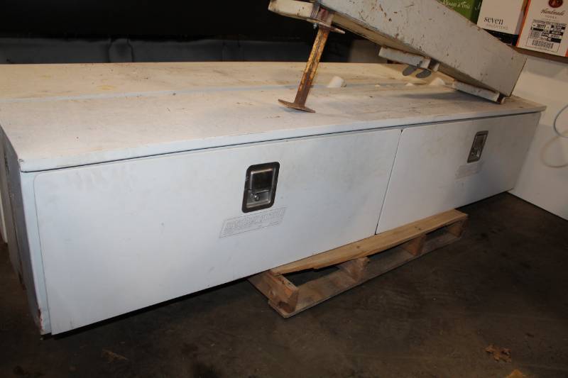 lot 162 image: Weather Guard Locking Metal Pickup Utility Box with Drop Down Doors
