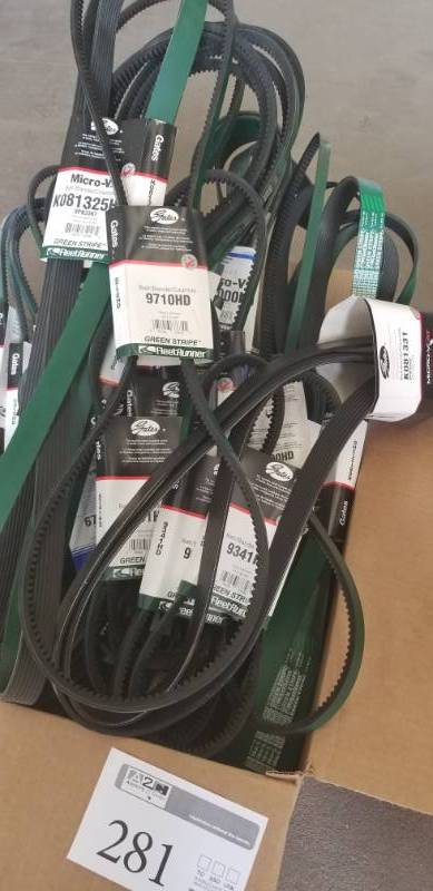 lot 281 image: Large Box of More than (30) New Belts for Auto, Trucks  and Equipment