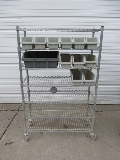 Stainless Steel NSF Rolling Rack w Some Storage Bins