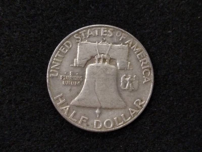 lot 76 image: 1957 D Franklin Silver Half Dollar...