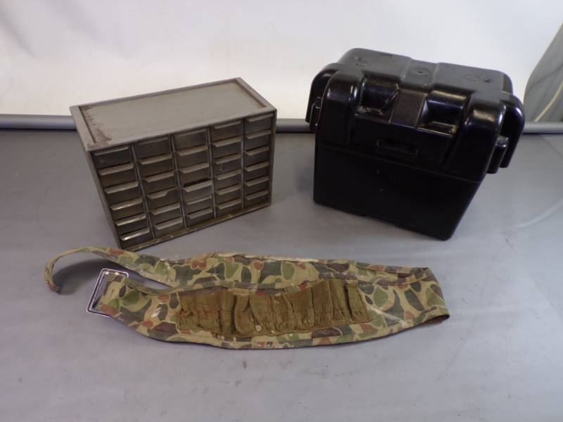 lot 56 image: Battery Box, Ammo Belt and Part bins