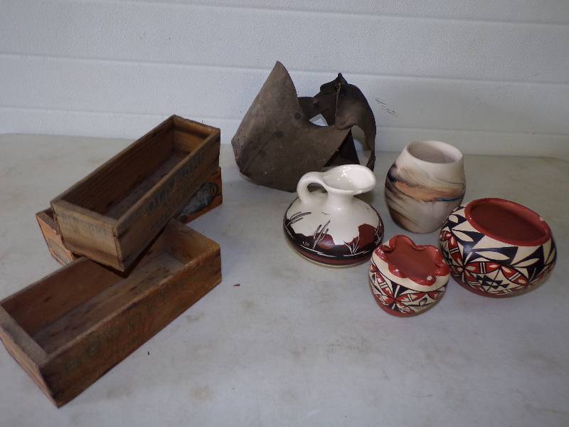 lot 35 image: Indian Pottery, Cheese Boxes, Leather Horse Fly Guard