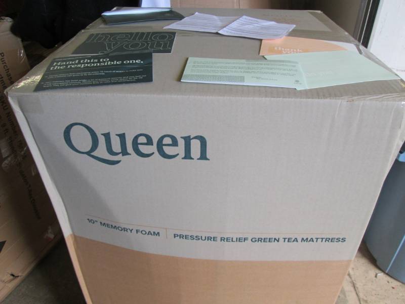 lot 279 image: Brand New Zinus Queen 10 memory foam pressure relief green tea infused mattress