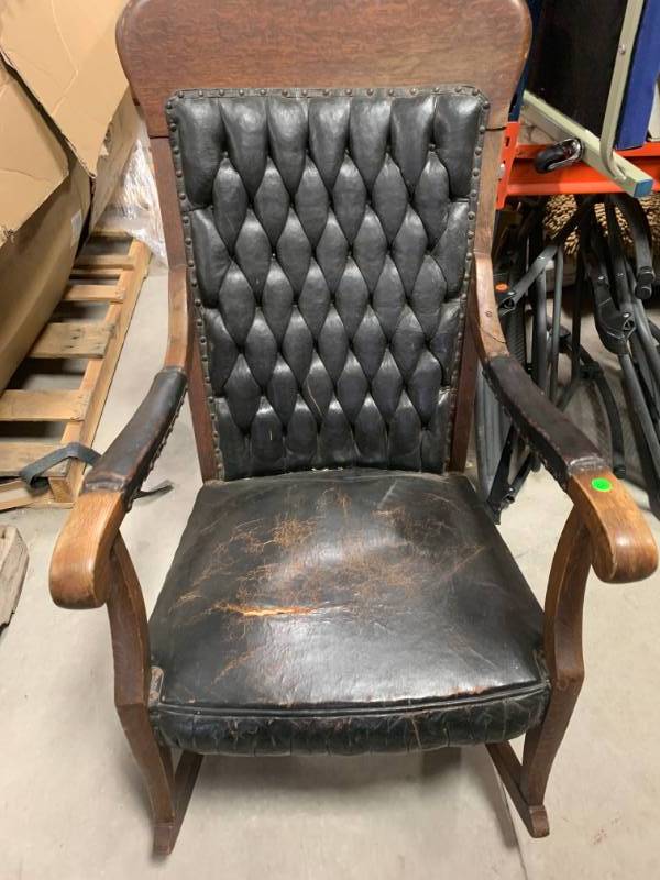lot 81 image: Vintage Antique Leather Rocking Chair