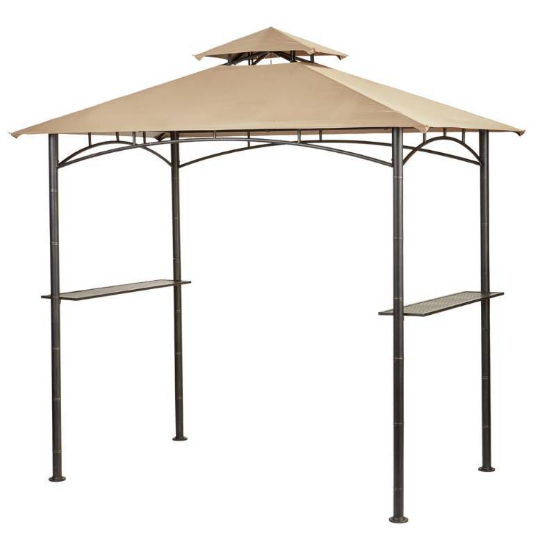 lot 15 image: Hampton Bay Tiki 5 ft. x 8 ft. x 8ft. Brown Grill Gazebo L-GG019PST-C, New in Box.