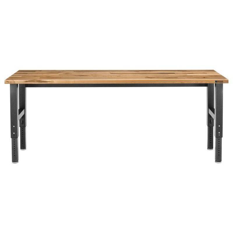lot 211 image: Gladiator 8 ft. Hardwood Top Adjustable Height Workbench in Hammered Granite GAWB08HWEG. New in Box