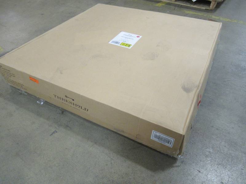 lot 23 image: Threshold Byfield Pedestal Dining Table Top and Base in Creme, 249-04-4443. - Missing Pedestal.