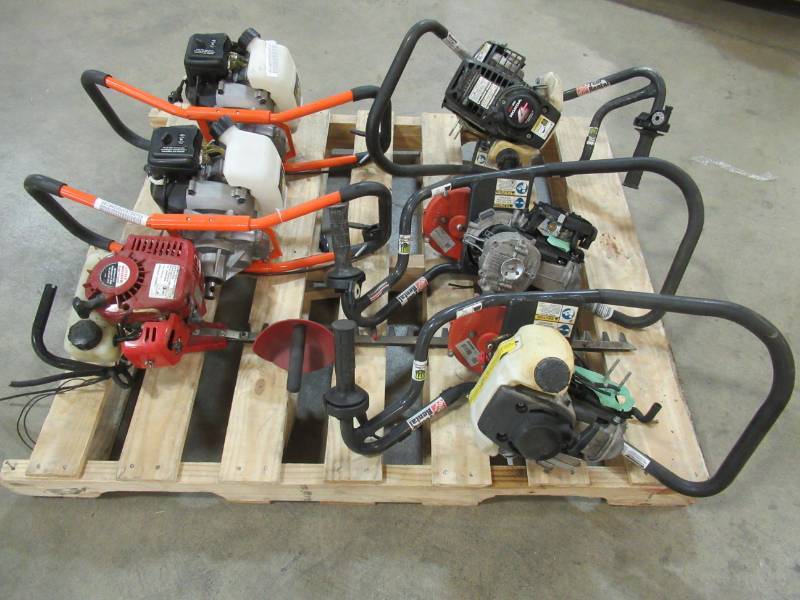 lot 55 image: WHOLESALE MIXED PALLET OF RETURNSUSED - GAS POST AUGER HEADS AND TRIMMER