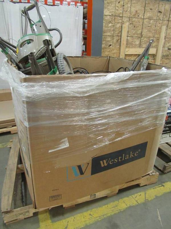 lot 190 image: WHOLESALE MIXED PALLET OF RETURNS - LAWN SPREADERS, SUMP PUMPS, GARBAGE DISPOSALS AND MORE