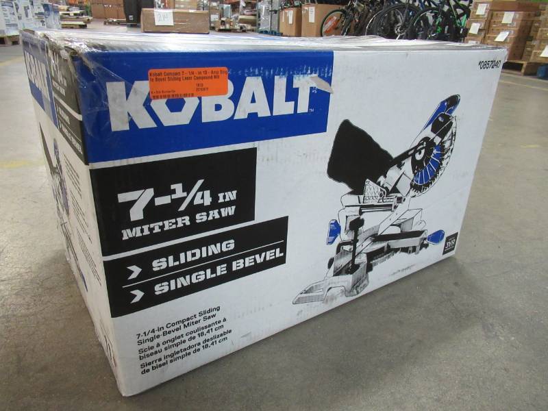 lot 215 image: Kobalt Compact 7-14-in 10-Amp Single Bevel Sliding Laser Compound Miter Saw SM1815LW - New in Box