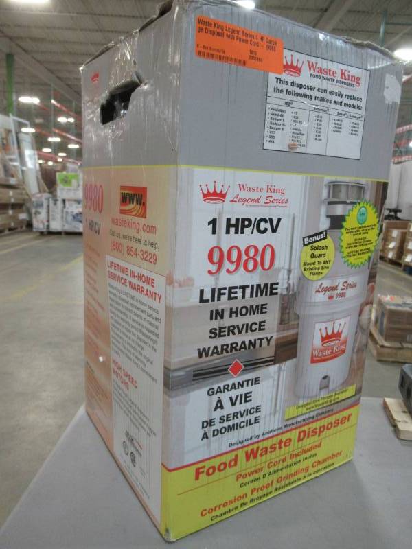 lot 259 image: Waste King Legend Series 1 HP Garbage Disposal with Power Cord - (9980)