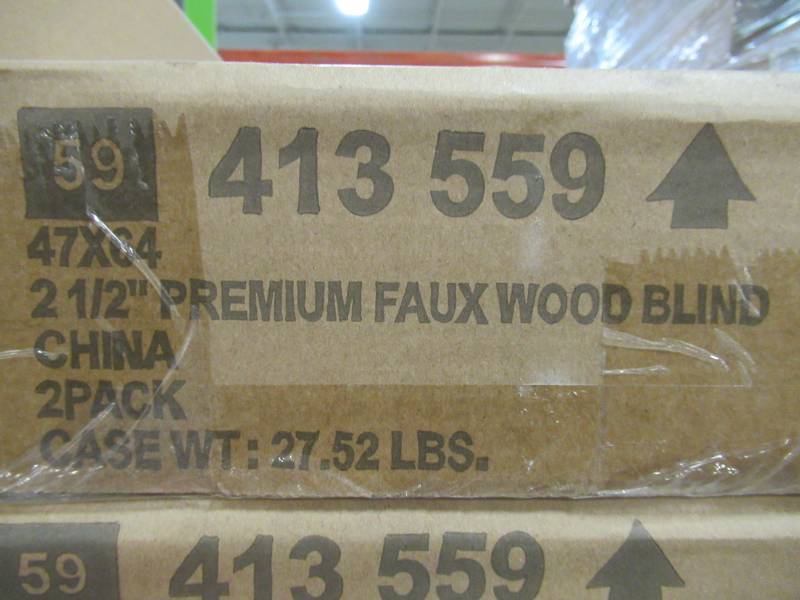 lot 102 image: 2 Cases (2 BlindsCase) of Home Decorators Collection Maple 2-12 in. Premium Faux Wood Blind - 47 in. W x 64 in. L