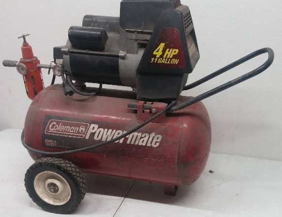 lot 21 image: Coleman Powermate 4hp 11gal air compressor, tested as-working