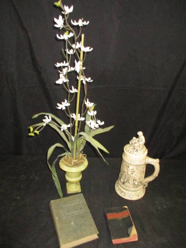 lot 92 image: Decanter, Flower and Webster Dictionarie